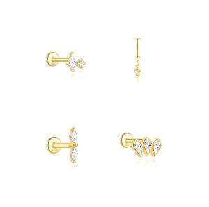 Pendientes de Plata 925 con Diamantes de Circonio, Diseño Plano, Joyería de Moda - Product Image 1