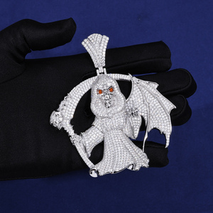 Colgante de Dios Muerto Alado <span class=keywords><strong>Arrogante</strong></span>, Estilo Punk Urbano, Joyería Masculina de Moda, Latón Chapado en Oro con Diamantes de Circonita Cúbica AAAAA, Iced Out - Product Image 4