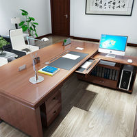 Juego de Silla y Escritorio de Oficina Runwood de Estilo Chino Moderno en Madera de Nogal y Sequo, Escritorio Ejecutivo Elegante para Gerentes y Directores, Ideal para Oficina u Hogar