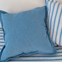 Housse de coussin carrée en coton lavé à carreaux bleus, housse de coussin décorative pour canapé, chambre à coucher, décoration de la maison