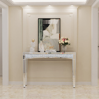 Table de console d'entrée moderne en miroir et diamant écrasé Table d'appoint de canapé en argent