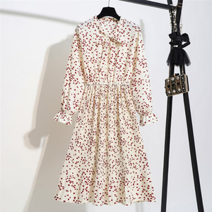 J9002 2022 Coreano Primavera Verão Casual Mulheres Gravata borboleta Impressão Maxi Praia Boêmio Vestido de Mangas Compridas Para Senhoras - Product Image 4