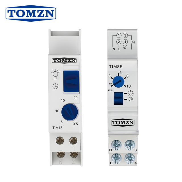 TOMZN 18mm 230V AC 50/60Hz 16A 30s-20minutes Interval Staircase Timer Switch Light Lag Time for Corridor Lighting Control