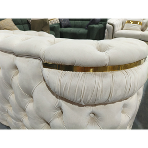 Juego <span class=keywords><strong>de</strong></span> Sofás Chesterfield <span class=keywords><strong>de</strong></span> Lujo Europeo, Patas en Oro Rosa, Tapizado en Terciopelo Blanco con Botones, Muebles para Sala <span class=keywords><strong>de</strong></span> Estar, Venta Directa <span class=keywords><strong>de</strong></span> Fábrica - Product Image 6