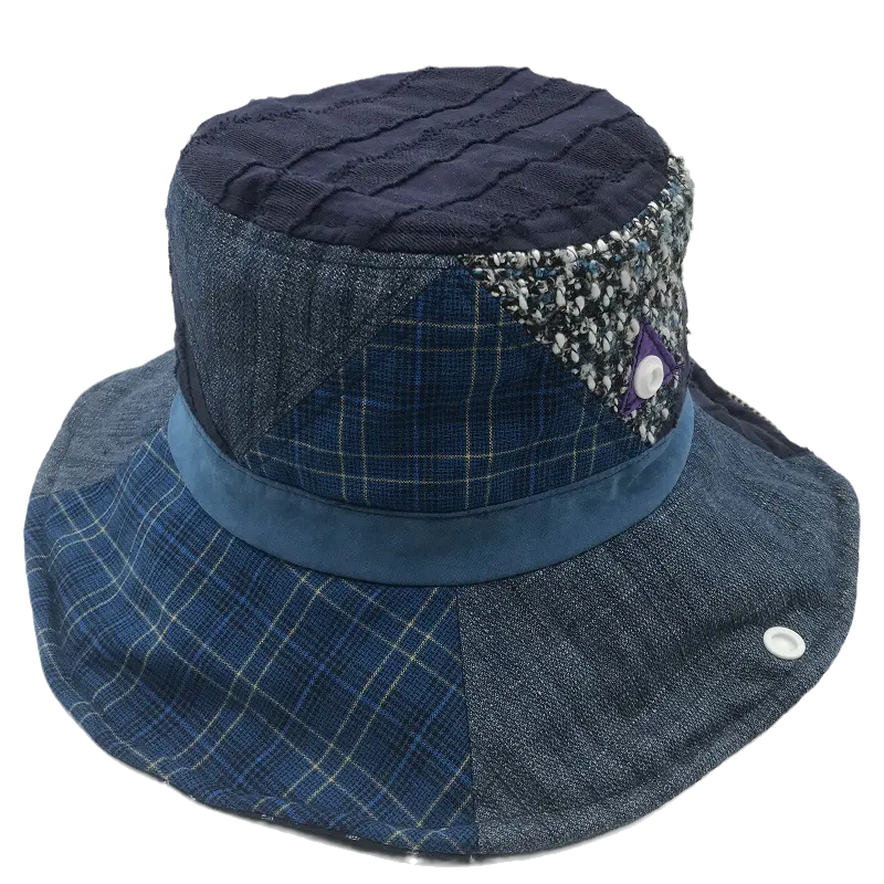หมวกบักเก็ตผ้ายีนส์สำหรับผู้ชายและผู้หญิง,หมวกชาวประมงงานเย็บปะแฟชั่นพร้อมสายแบบสั่งทำ
