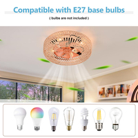 Ventilateur de plafond LED en cage avec lumière, télécommande, corde de chanvre, ABS, E27, 20W, pour chambre à coucher, usage domestique, vente en gros, personnalisé