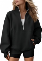 Sudadera con capucha y cuello alto de algodón con cremallera corta de forro polar para mujer, con logo personalizado, estilo oversize