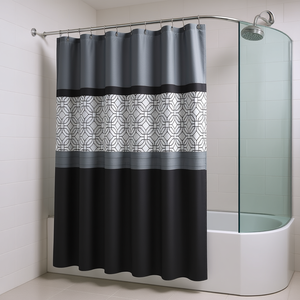 Cortina de Ducha Moderna de Tela con Impresión Digital, Diseño Minimalista, Patrón Negro y Gris, Decoración para Baño - Product Image 2