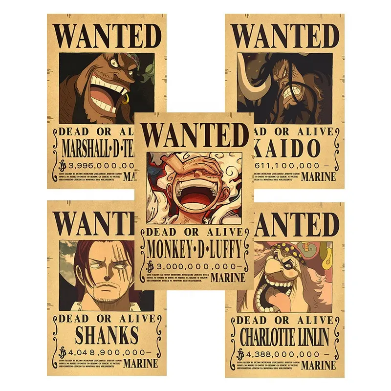 Venta caliente Nica Luffy Zoro Nami Sanji papel decorativo impresión Hd Japón Anime Wanted Poster