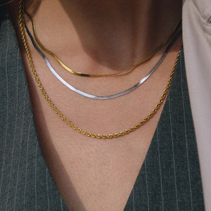 Fashion Layered Necklace Stainless Steel Multi Chain Gold Silver Tone Daily Wear Jewelry Geometric Design JDN0211143 <b>PS</b> - Product Image 2