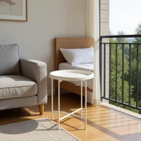 Table d'appoint ronde en métal blanc crème minimaliste moderne pour salon, chambre à coucher, petit espace