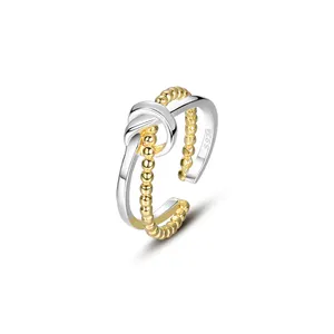 New design 2024 wholesale 925 sterling silver fashion jewelry 18k gold two tone color casual knot rings for ladies