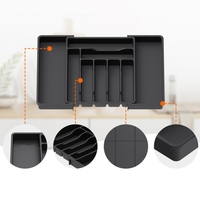 Organisateur d'ustensiles de cuisine extensible, écologique et durable en plastique, plateau de rangement réglable pour couverts et outils