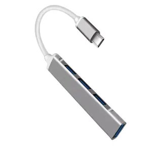 Aluminum Alloy Silver Gray For PC Laptop Type C 4 Port Portable Adapter 3.0 USB HUB