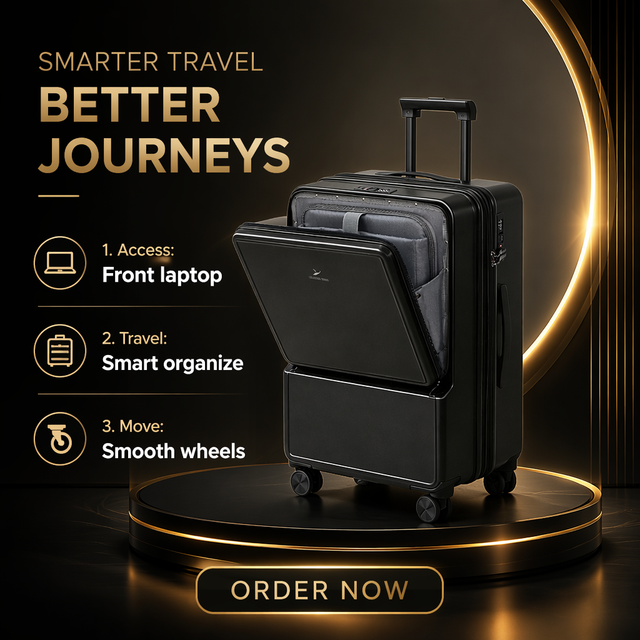 Factory Wholesale 3 Pcs PC Luggage Set Front Opening Laptop Pocket Cup Holder Travel Rolling Suitcase With Silent Spinner Wheels