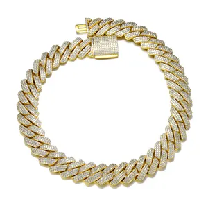 19mm solid gold cuban link chain Iced Out Miami Link Hip Hop Necklace