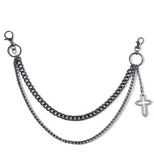 Western Hip Hop Style Pants <b>Chain</b> Gunmetal Double Layer <b>Cross</b> Pendant Zinc Alloy Waist <b>Chain</b> For Jeans Streetwear Look - Product Image 5