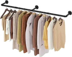 72.4in Detachable Industrial Wall Mounted Pipe Wall Clothes Rack, Multi-Purpose Hanging Bracket for Closet, Laundry Room