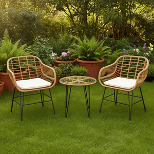 Ensemble de meubles de jardin en rotin avec chaises et table rembourrées, essentiels pour la vie en plein air, style contemporain, structure en acier - Product Image 2