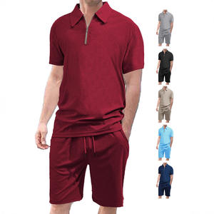 ชุดเสื้อโปโลและกางเกงขาสั้นผู้ชายสำหรับฤดูร้อน ผ้าเทอร์รี่ ชุดลำลองสไตล์สปอร์ตสองชิ้น สีดำ กรมท่า สีแดงเบอร์กันดี สีกากี สีฟ้าอ่อน - Product Image 3