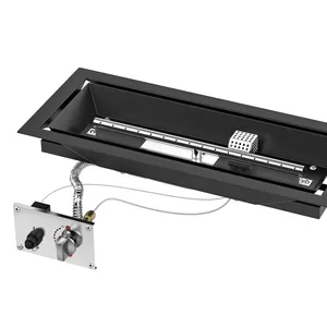 Outdoor Black Coated Rectangle Gas Or Lp Linear Fire Pit Burner And Pan Kit With Electronic Ignition System