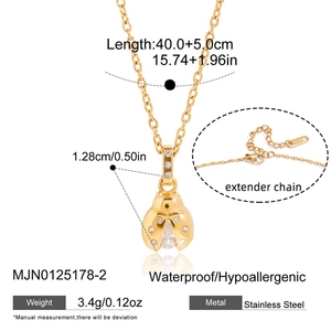 Collier délicat Showfay étanche en acier inoxydable plaqué or 18 carats avec pendentif libellule et coccinelle à sept points en zircon - Product Image 4