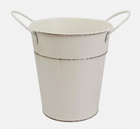 Pot de fleurs en métal galvanisé blanc vieilli, simple et conique, avec poignées, pour décoration de ferme et de maison