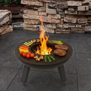 80cm Cast Iron Steel Modern <b>Fire</b> Ring <b>Fire</b> <b>Pit</b> Grill Plate 4mm Thick Freestanding <b>Portable</b> Powder Coated Outdoor Wood Burning - Product Image 1