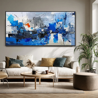 Peinture sur toile rectangulaire abstraite moderne Roya Art, noir et bleu, acrylique, peinte à la main, texture, décoration murale pour hôtel, facile à poser