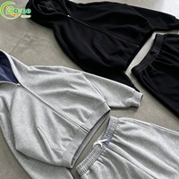 Ensemble de survêtement homme lourd à capuche zippé et pantalon de jogging, couleur unie, épaules tombantes, coupe oversize, 2 pièces, personnalisable avec logo
