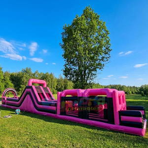 Castillo inflable comercial para niños con tobogán, pista de obstáculos inflable gigante de color rosa para adultos - Product Image 2