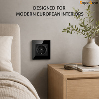 Prise murale standard européenne 4 gangues 16A avec panneau en verre et double ports USB Type-C IP21 Noir pour usage industriel, domestique, hôtelier et hospitalier