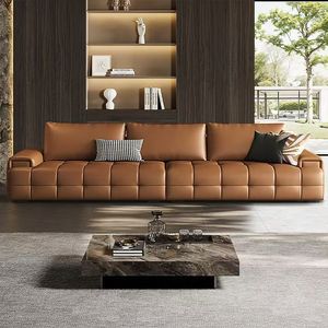 Sofá Lawrence Minimalista Italiano, de Cuero Vacuno de Primera Calidad, Recto, para Sala de Estar, Diseño Acolchado - Product Image 2