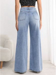Femmes High Street Casual Lâche Denim Jeans Respirant Droite Jambe Large Bleu Lavé Femme <span class=keywords><strong>Jean</strong></span> Pantalon - Product Image 4