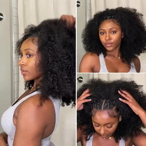 2026 New 3-In-1 <strong>Half</strong> <strong>Wig</strong> 180% Density Kinky Curly Glueless <strong>Wig</strong> Raw Indian Human Hair Flexi-Fit Drawstring <strong>Wigs</strong> for Black Women - Product Image 2