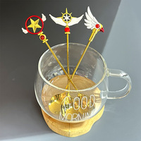 Cuillère à café en acier inoxydable avec baguette magique pour fille Kawaii Cuillère à carte dorée SAKURA