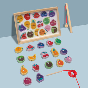 Jeu de pêche magnétique et de perles en bois pour enfants, entraînement précoce à la coordination œil-main et à la concentration, jeu de puzzle de bureau pour bébés - Product Image 1