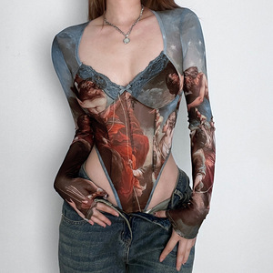 Body Sexy Trasparente con Bordo in <span class=keywords><strong>Pizzo</strong></span> per Donna 2025, <span class=keywords><strong>Tuta</strong></span> Aderente con <span class=keywords><strong>Motivi</strong></span> Vivaci per Lingerie e Abbigliamento da Club, Stile Casual Fitness - Product Image 2