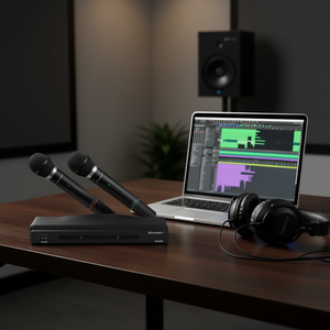 Kit de Micrófono Inalámbrico Doble Emerson con Receptor y Accesorios para Uso Profesional de Audio - Product Image 2