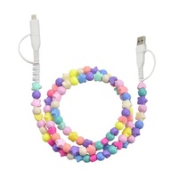 Kabel USB Tipe-C Mutiara Warna-warni untuk Transfer Data, Dekorasi, Konektor 4-in-1, Pelindung Kepang, Warna Dapat Disesuaikan, Komputer