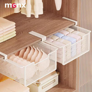 Organisateur de tiroir <span class=keywords><strong>suspendu</strong></span> sous étagère, <span class=keywords><strong>panier</strong></span> de rangement en maille coulissant pour <span class=keywords><strong>armoire</strong></span>, sans perçage - Product Image 1