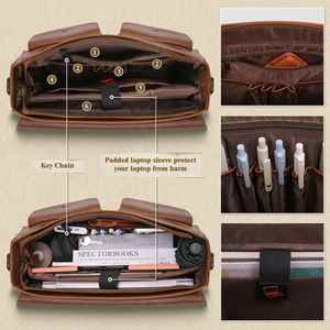 Maletín para Portátil de Cuero PU Vintage y Resistente con Protección Impermeable y Correa de Hombro Ajustable para Hombres Profesionales - Product Image 3