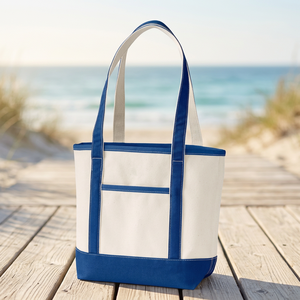 Canvas Beach <b>Tote</b> <b>Bag</b> Large Size Blue <b>White</b> Handle Shopping <b>Bag</b> Outdoor Use - Product Image 1