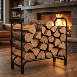 Steel <b>Log</b> Holder Rectangle Powder Coated Firewood <b>Storage</b> Classic Style Fireplace Accessory - Product Image 4