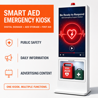 Quiosco AED con Pantalla Táctil, Señalización Digital, Gabinete para Desfibrilador, Estación de Emergencia Inteligente, Pantalla LCD HD de 55 Pulgadas para Publicidad en Centros Comerciales