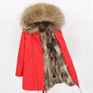Manteau long à col en fourrure de lapin pour femme, parka, racoon, vestes, livraison directe