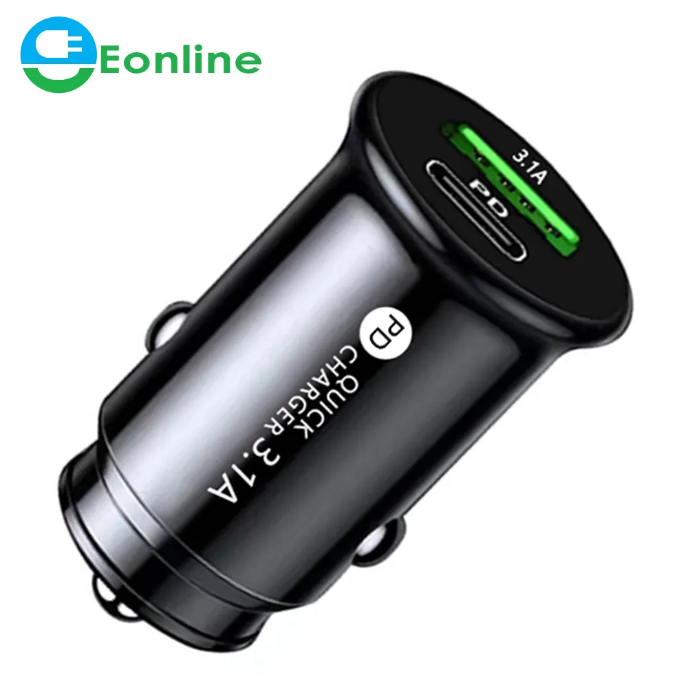 Eonline LED PD USB C Car Charger 3.1A Charge Fast Charging For All Smartphones For iPhone 12 11 Xiaomi Samsung Type C Phone