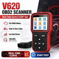 Alat Diagnostik Mobil V620 OBD2, Pembaca Kode OBDII Lengkap, Detektor Kerusakan Mesin, Penghapus DTC, Data Langsung, Pengujian Sensor O2, Alat Uji EVAP