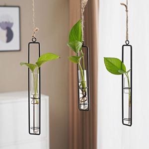 Vase créatif en fer et verre à bas prix avec corde de chanvre, suspension murale pour salon, conteneur pour plantes hydroponiques, décoration murale suspendue - Product Image 3