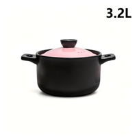 Casserole en céramique rose de 3,2 L avec couvercle, résistante à la chaleur, légère, antiadhésive, compatible lave-vaisselle, pour la cuisson